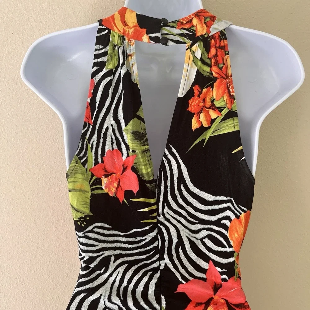 Vintage Cache Bodycon Dress Medium Faux Wrap Tropical Zebra 90s Maximalist USA - Picture 6 of 12